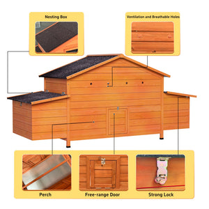 70" Large Wooden Chicken Coop with 2 Nesting Boxes