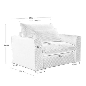 Beige Corduroy Deep Seat Single Sofa Accent Chair