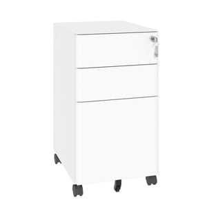 3-Drawer Mobile File Cabinet With Lock, On Wheels - White