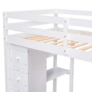 Loft Bed With Storage Drawers, Desk And Stairs With Shelves