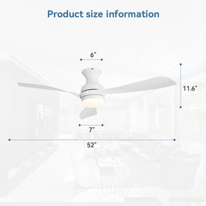 52" Low Profile Ceiling Fan with Lights, Quiet Reversible DC Motor, Dimmable LED