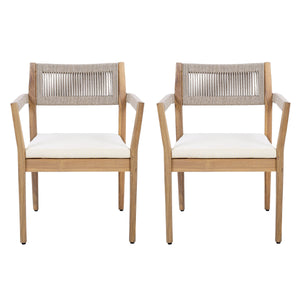 Braided Acacia Wood Outdoor Dining Chairs Set of 4 – Teak Look with Beige Rope & Cream Cushions