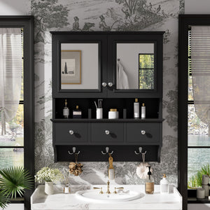 Modern Bathroom Mirror Cabinet With Drawers, Organizer Hooks, And High-Definition Mirrors