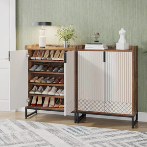 5 Tier Shoe Cabinet With Doors, Compact Entryway Storage Organizer