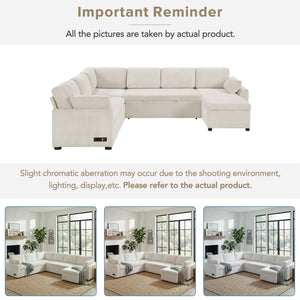Convertible U-Shaped Sectional Sofa Bed With Reversible Chaise