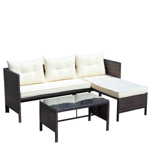 Outdoor Patio Furniture 3-Piece Conversation Set with Wicker Rattan Sectional Sofa