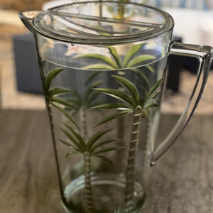 Unbreakable Plastic Water Pitcher With Lid, Palm Tree Design - Clear