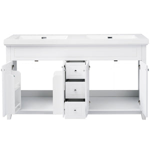 Bathroom Vanity With Double Sinks, 3 Drawers & 4 Doors - White