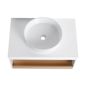Floating Bathroom Vanity With Glossy Round Vessel Sink
