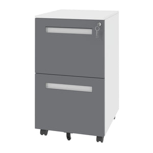 2-Drawer Mobile File Cabinet With Lock,On 360° Wheels, Holds A4/Letter/Legal Files - White