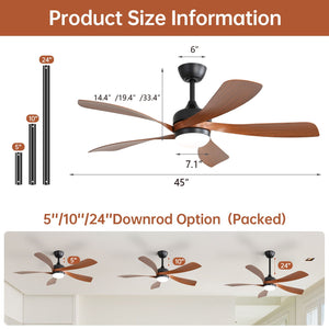 Ceiling Fan with DC Motor and Integrated Light