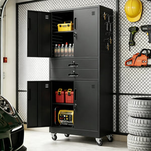 Metal Storage Cabinet with Two Drawers and Locking Doors