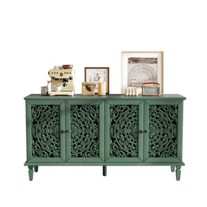 60' Antique Buffet Cabinet with Floral Carvings