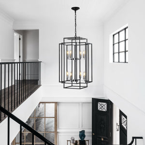 18' Modern 8-Light Black & Chrome Geometric Pendant Chandelier