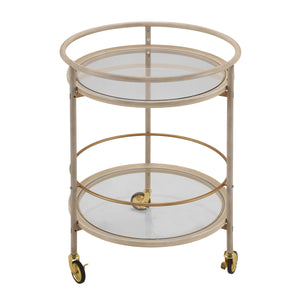 Round Bar Cart with Tempered Glass Shelves and Gold Accents