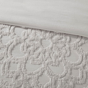 King/Cal King Tufted Cotton Chenille Medallion Duvet Cover Set