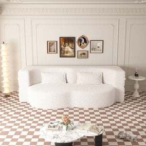 Modern Floor Sofa With Two Pillows Convertible Teddy Fabric Foam Filled Bed