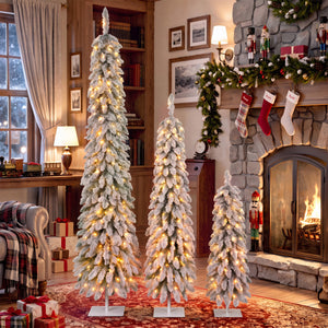 Snow Flocked Pre-Lit Pencil Christmas Tree
