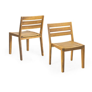 Outdoor Dining Side Chair Set of 2 - Teak Finish