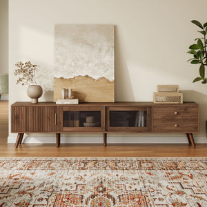 Doors TV Stand For TVs Up To 85" With Storage Cabinets - Natural