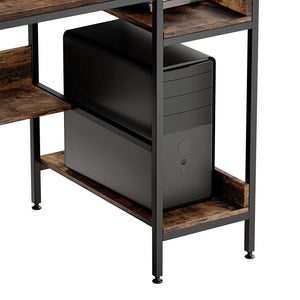 Bestier Computer Office Desk Workstation w/ Storage Shelves & Hook, Rustic Brown