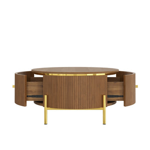 Modern Round Coffee Table with 2 Large Drawers Storage Accent Table