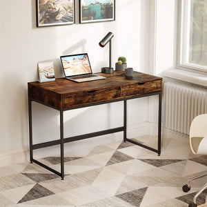 Bestier Office Writing Computer Workstation Home Office Desk w/ 2 Drawers, Brown - TRAPSKI