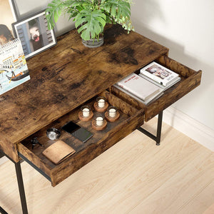 Bestier Office Writing Computer Workstation Home Office Desk w/ 2 Drawers, Brown - TRAPSKI