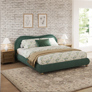 King Size Upholstered Platform Bed Frame with Rounded Corners