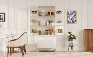 70" Kitchen Pantry Cabinet with Solid Wood Handles and Adjustable Storage