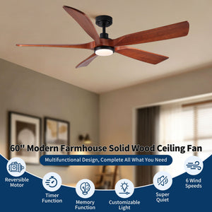 Ceiling Fan With Light And Remote Control, Noiseless, Dimmable, 6 Speeds Reversible For Indoor Or Covered Outdoor Use - Matte Black