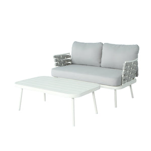 Mariano Steel Loveseat and Table, Off White & Grey