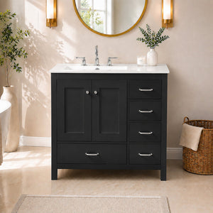 36" Black Bathroom Vanity with Ceramic Sink Combo