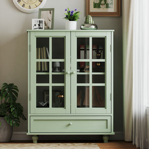 Minimalist Buffet Cabinet With Double Glass Doors And Drawer