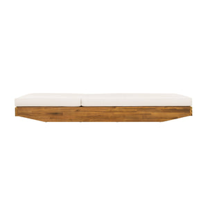 Acacia Wood Chaise Lounge with Cushion - Teak Finish