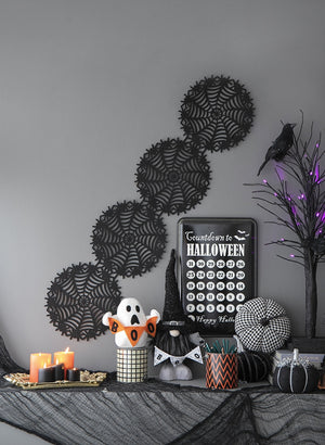 Plaid Fabric Pumpkin 7'' Black & White Halloween Decoration Accent