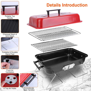 Portable Charcoal Grill OutdoorÊTabletop Grill Small Barbecue Smoker Folding BBQ Grill with Lid for Backyard Camping Picnics Beach