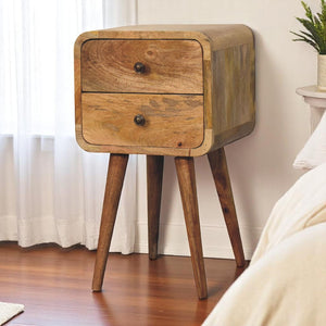 Solid Wood Mini Curved Nightstand, 2-Drawers, Oak-ish