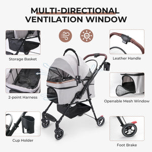 4-Wheel Foldable Pet Stroller for Dogs and Cats