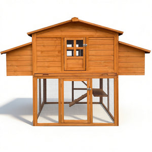 Chicken House for Outdoor with Two Nesting Boxes, Leakproof Pull-On Tray, and UV-Resistant Roof Panel