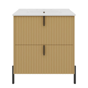 Fluted Bathroom Vanity With Ceramic Sink, Freestanding Design