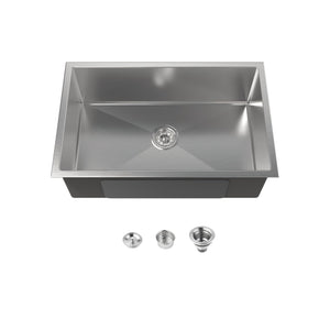 Stainless Steel Kitchen Sink, 30″x19″ Drop In Single Bowl, Undermount Handmade Sink in Brushed Nickel