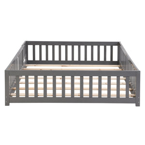 Solid Wood Floor Bed With Door And Fence For Children