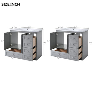 Shaker Free Standing Bathroom Vanity Cabinet & Sink, Soft Close Drawers, Soft Close Doors