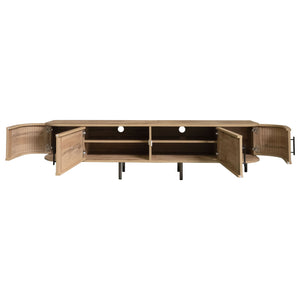 70" TV Stand With Doors, Construction For TVs Up To 80" - Natural Wood
