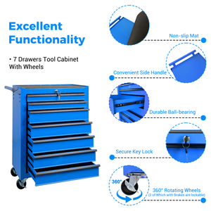 Rolling Metal Tool Chest with 7 Drawers, 20" Steel Cabinet