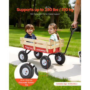 Pull-Along Wagon for Kids, 39 Inch Toddler Wagon with Wooden Panels & Handle
