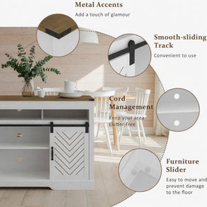 TV Stand With Sliding Barn Doors And Adjustable Storage - White / Oak
