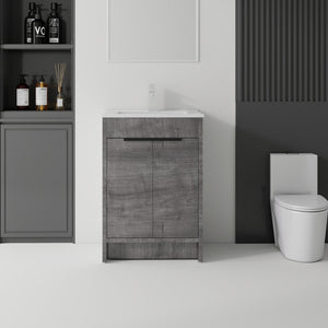 24 Inch Floating Bathroom Vanity with Ceramic Sink and Soft-Close Door