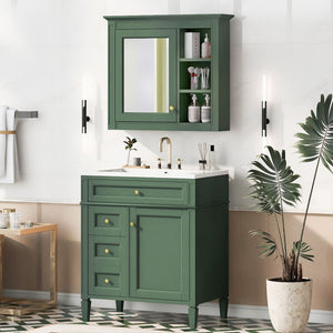 Bathroom Vanity With Medicine Cabinet, Royal Mirror Cabinet, Modern Bathroom Storage Cabinet With 2 Soft Closing Doors And 4 Drawers